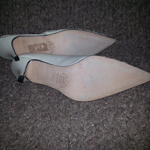 LUCA LUCA Italy-Beige Pleated Leather w/Jeweled Bow-GORGEOUS! SZ 37-Near Mint - Picture 7 of 7